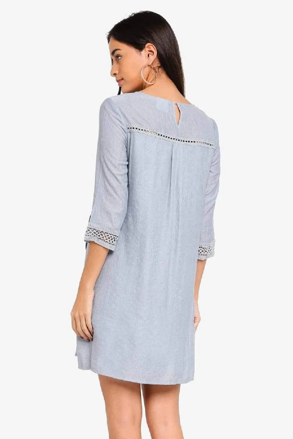 Crochet Long Sleeves Casandra Nursing Dress Grey Blue