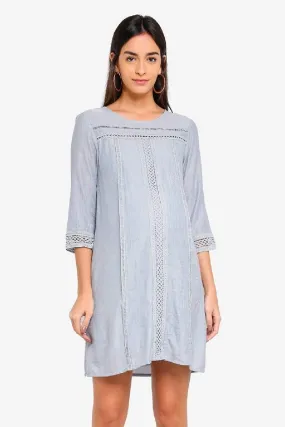 Crochet Long Sleeves Casandra Nursing Dress Grey Blue