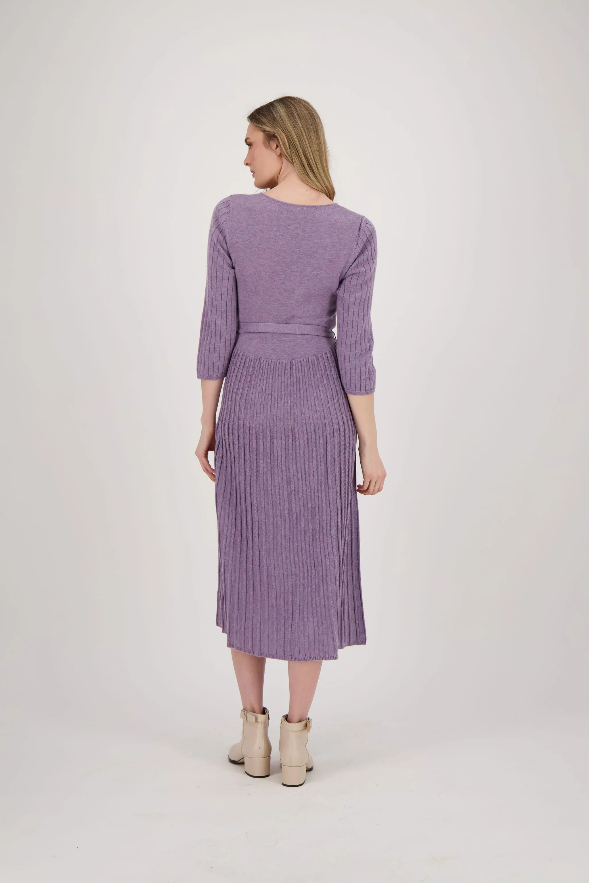 Crossover Neck Pleated Sweater Dress