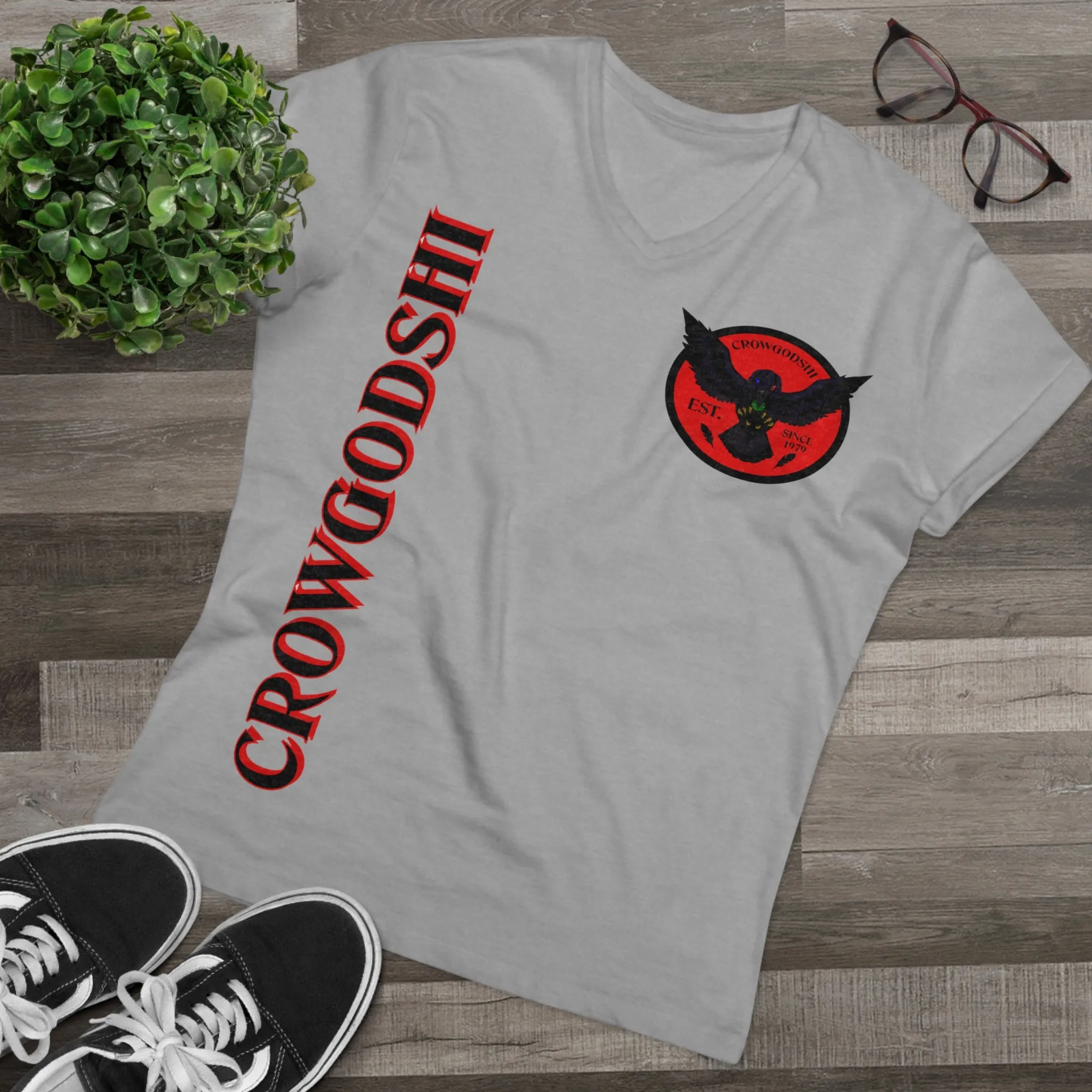 Crowgodshi Designer First Generation Men’s Presenter V-neck, RED LOGO