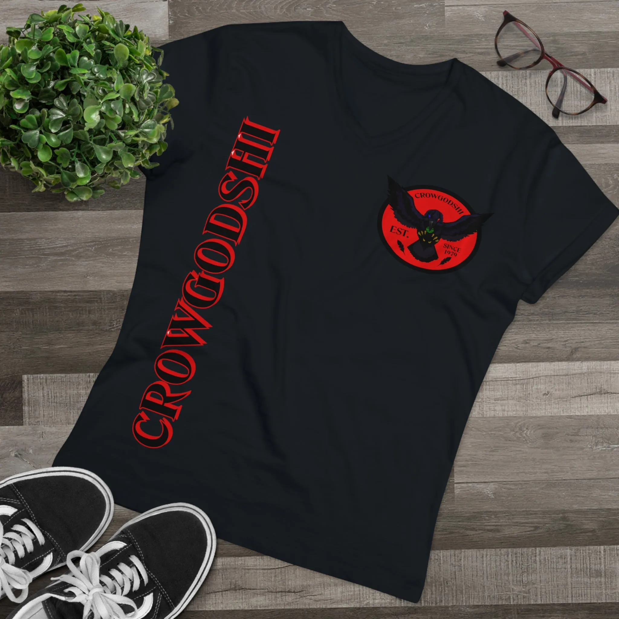 Crowgodshi Designer First Generation Men’s Presenter V-neck, RED LOGO