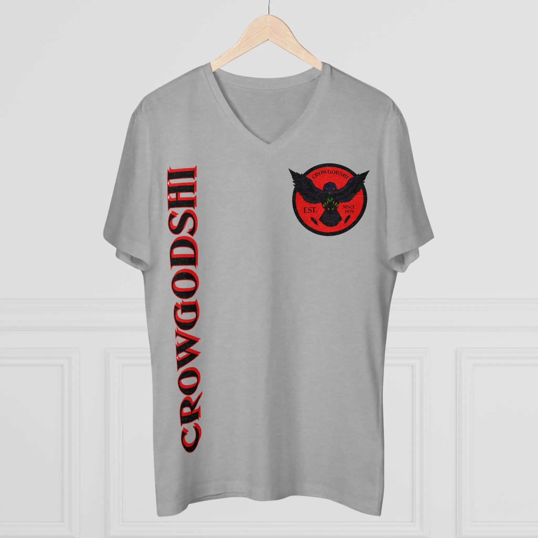 Crowgodshi Designer First Generation Men’s Presenter V-neck, RED LOGO