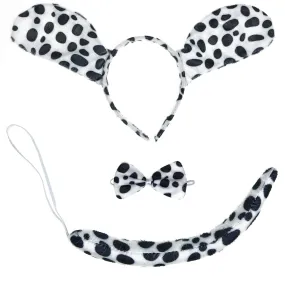 Dalmatian Dog Costume Set - Black and White Dog Ears Headband, Bowtie and Tail Accessories Set for Dog Costumes for Toddlers and Kids