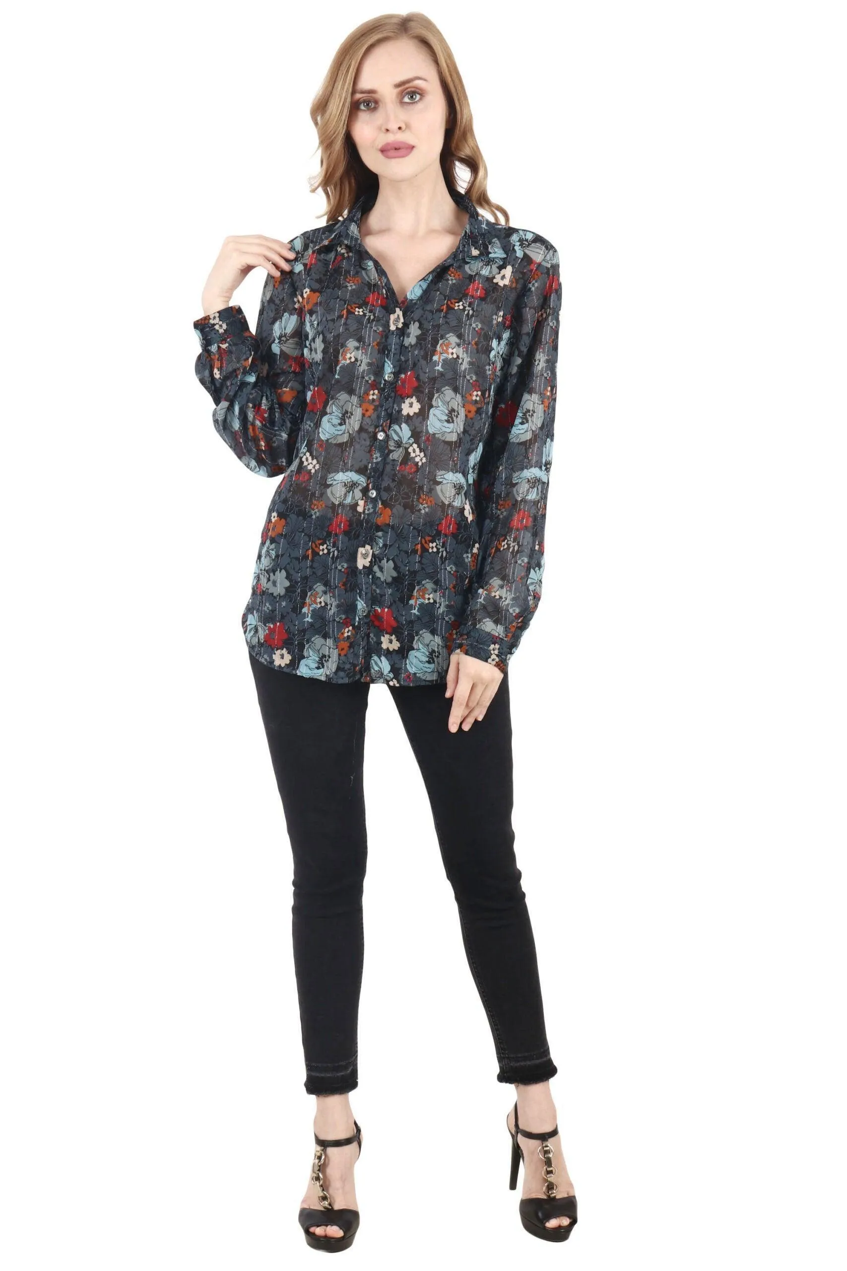 Dark Grey Floral Printed Shirt