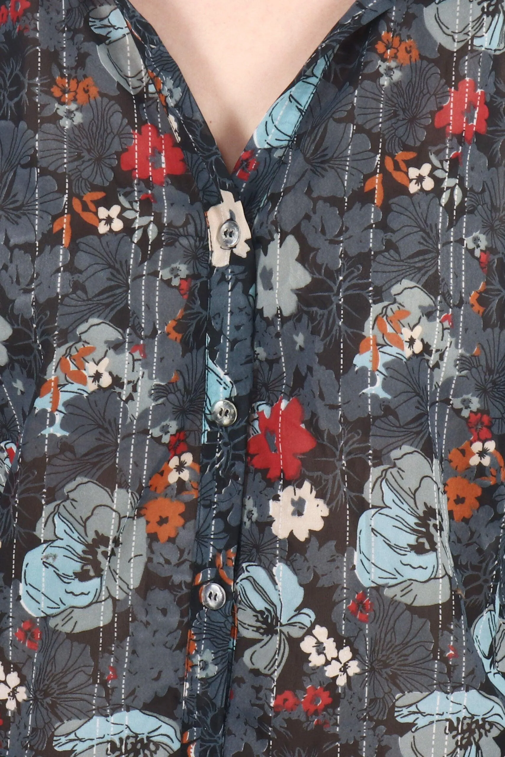 Dark Grey Floral Printed Shirt