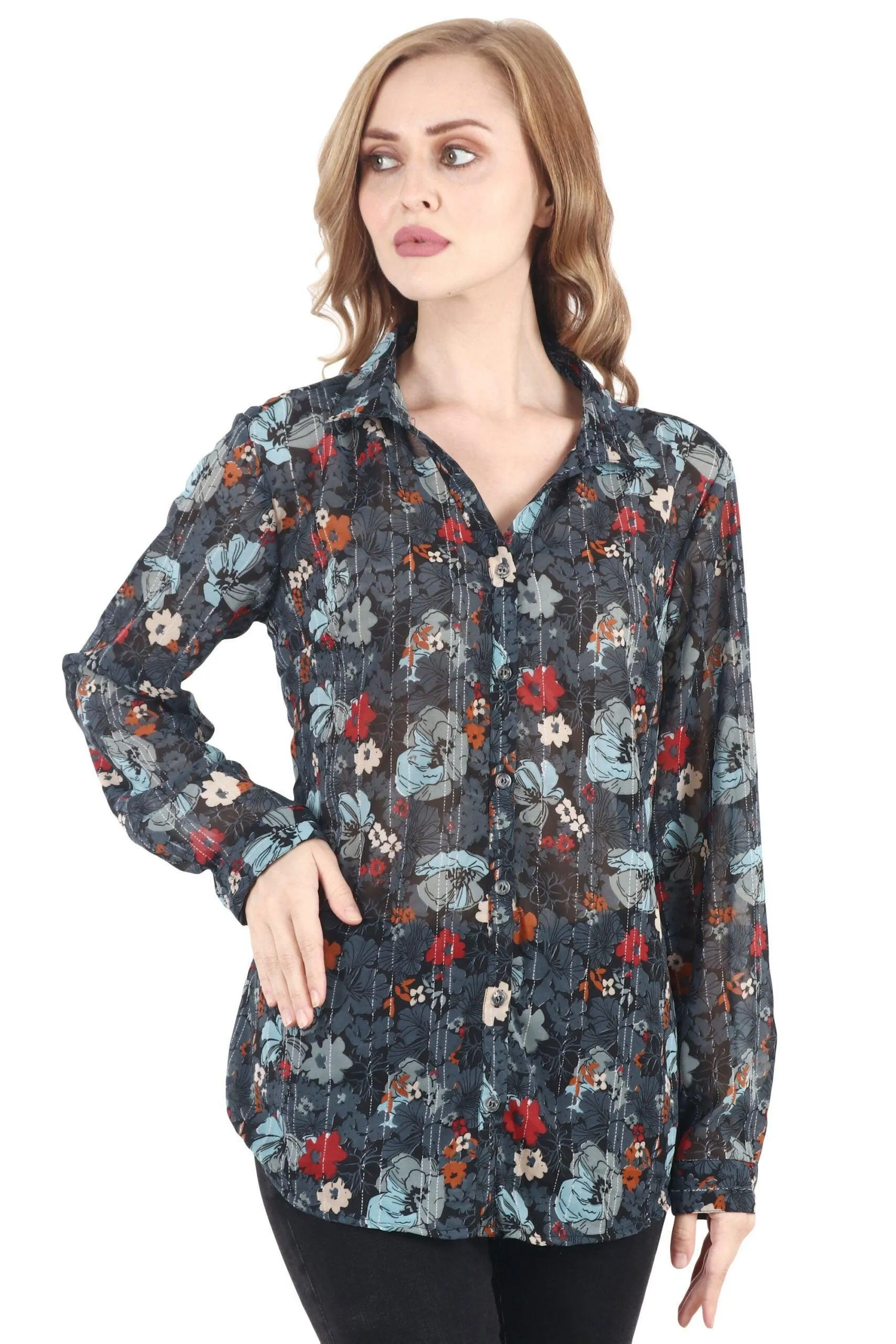 Dark Grey Floral Printed Shirt