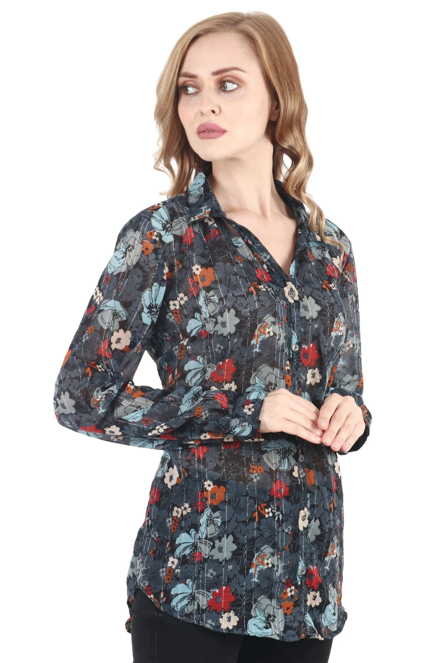 Dark Grey Floral Printed Shirt