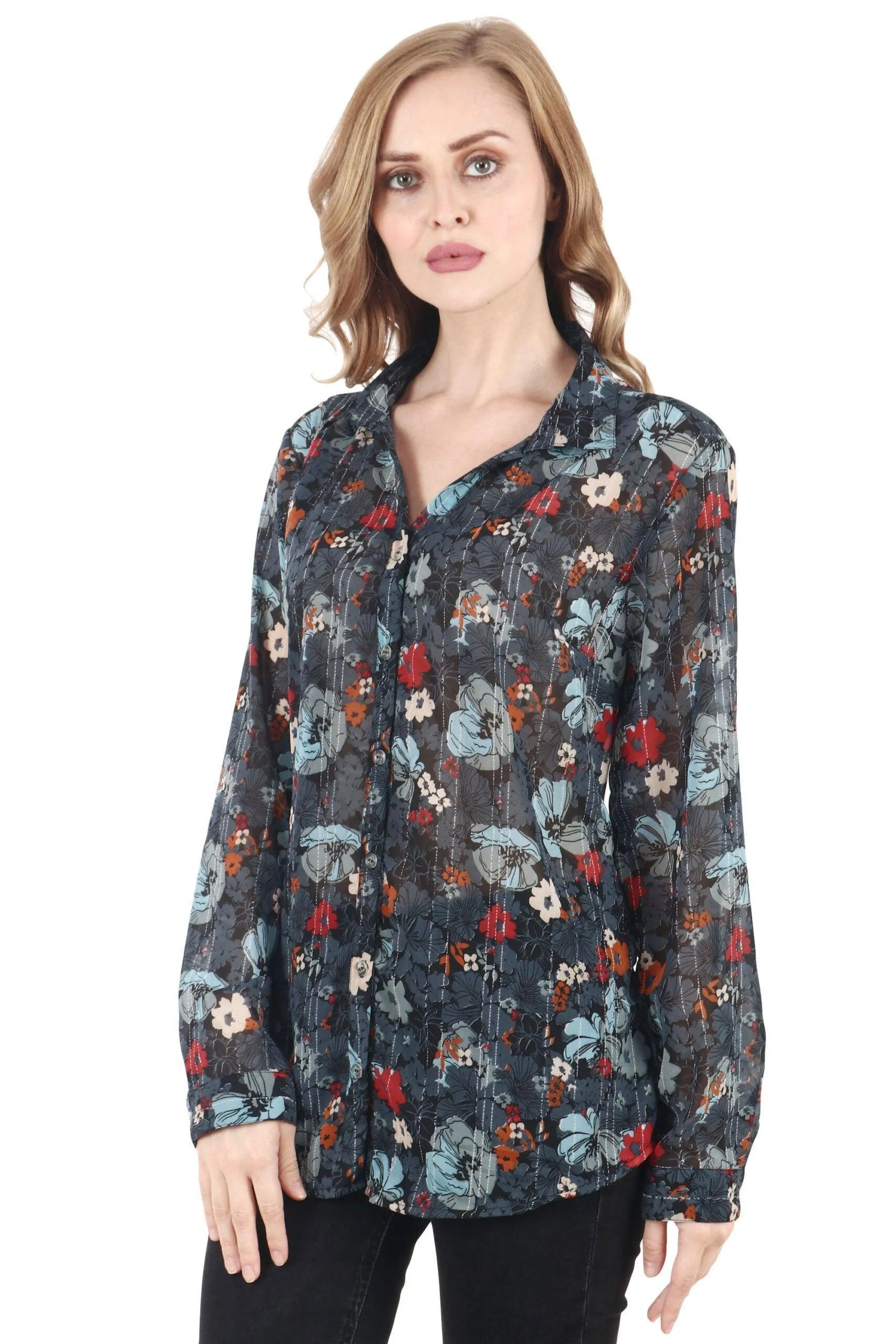 Dark Grey Floral Printed Shirt