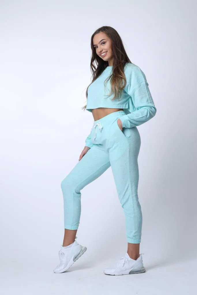 Day Off Cropped Towelling Jumper in Mint