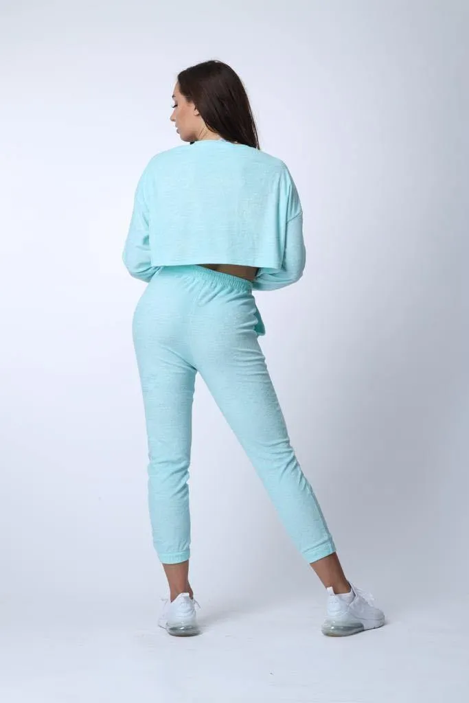 Day Off Cropped Towelling Jumper in Mint