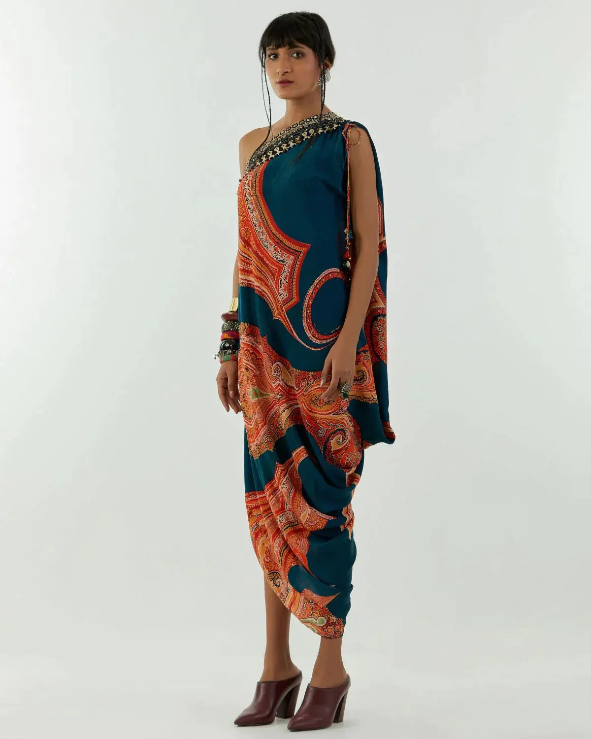 Deep Teal Rasa One Shoulder Dress