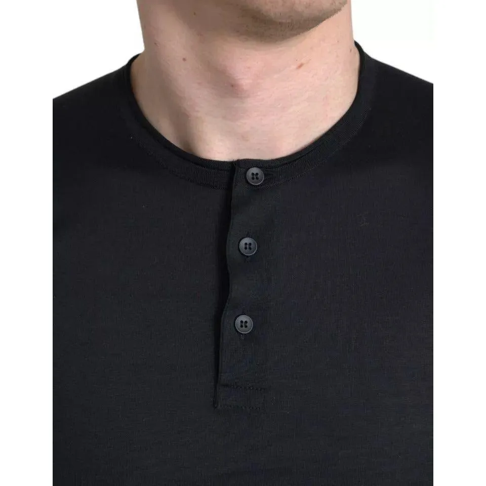 Dolce & Gabbana Black Buttoned Roundneck Short Sleeve T-shirt