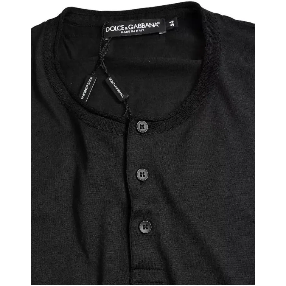 Dolce & Gabbana Black Buttoned Roundneck Short Sleeve T-shirt