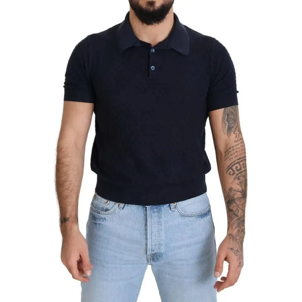 Dolce & Gabbana Dark Blue Collared Polo Casual Silk T-shirt