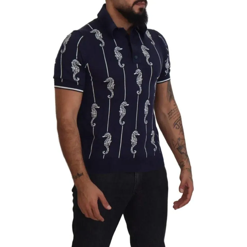 Dolce & Gabbana Dark Blue Sea Horse Collared Polo T-shirt