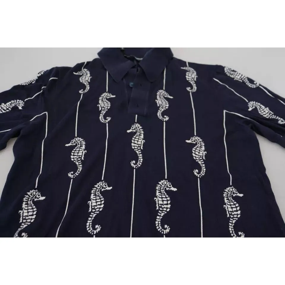 Dolce & Gabbana Dark Blue Sea Horse Collared Polo T-shirt