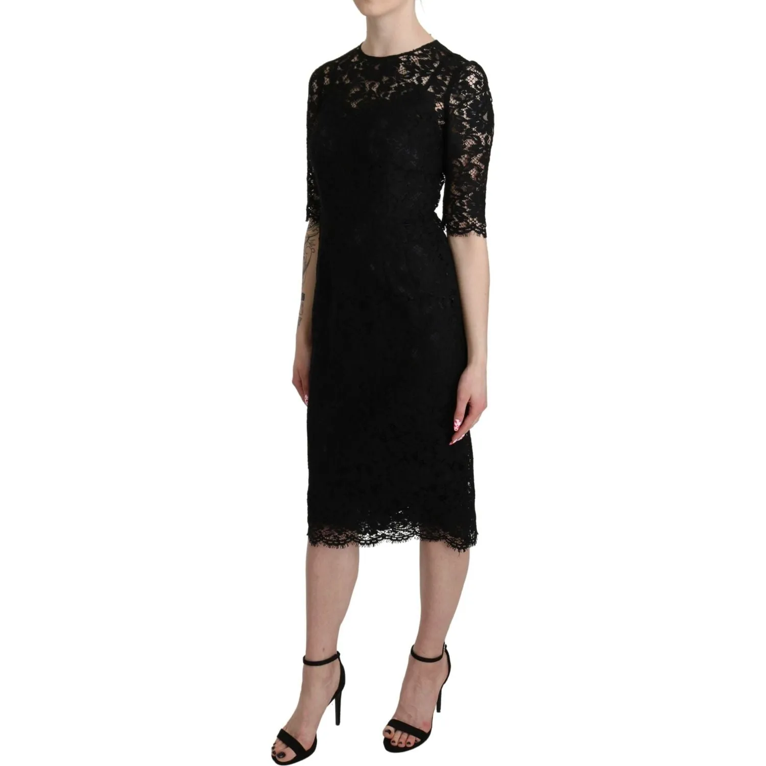 Dolce & Gabbana Elegant Black Lace Sheath Knee-Length Dress