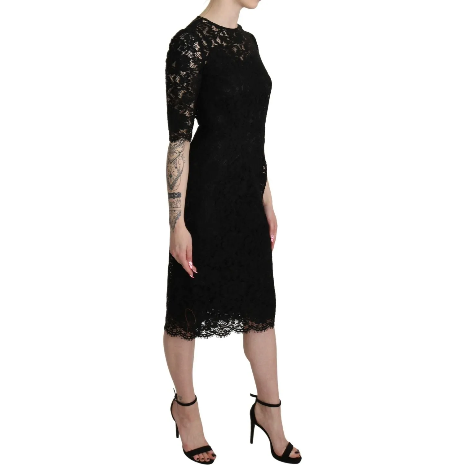 Dolce & Gabbana Elegant Black Lace Sheath Knee-Length Dress