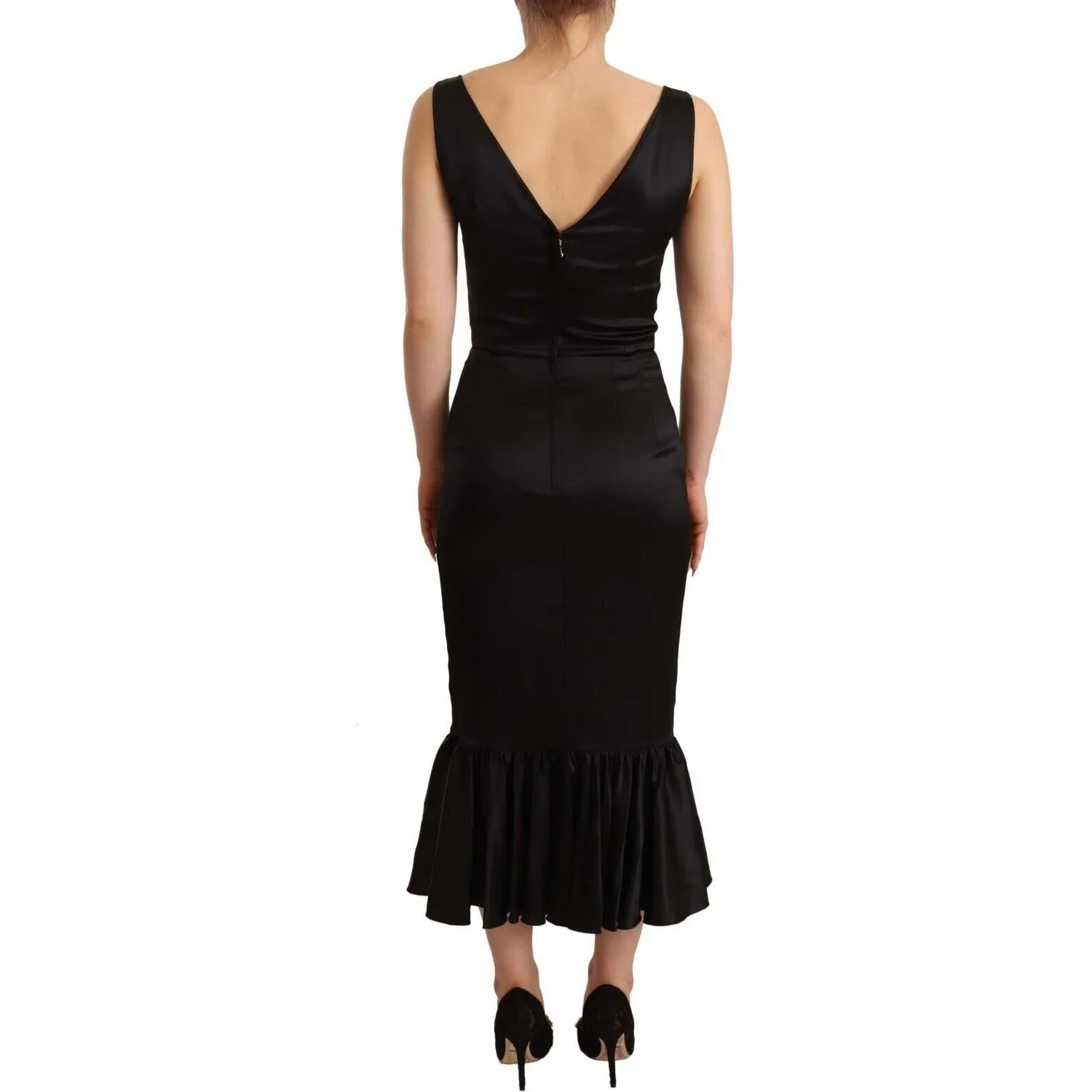 Dolce & Gabbana Elegant Black Silk Midi Sheath Dress