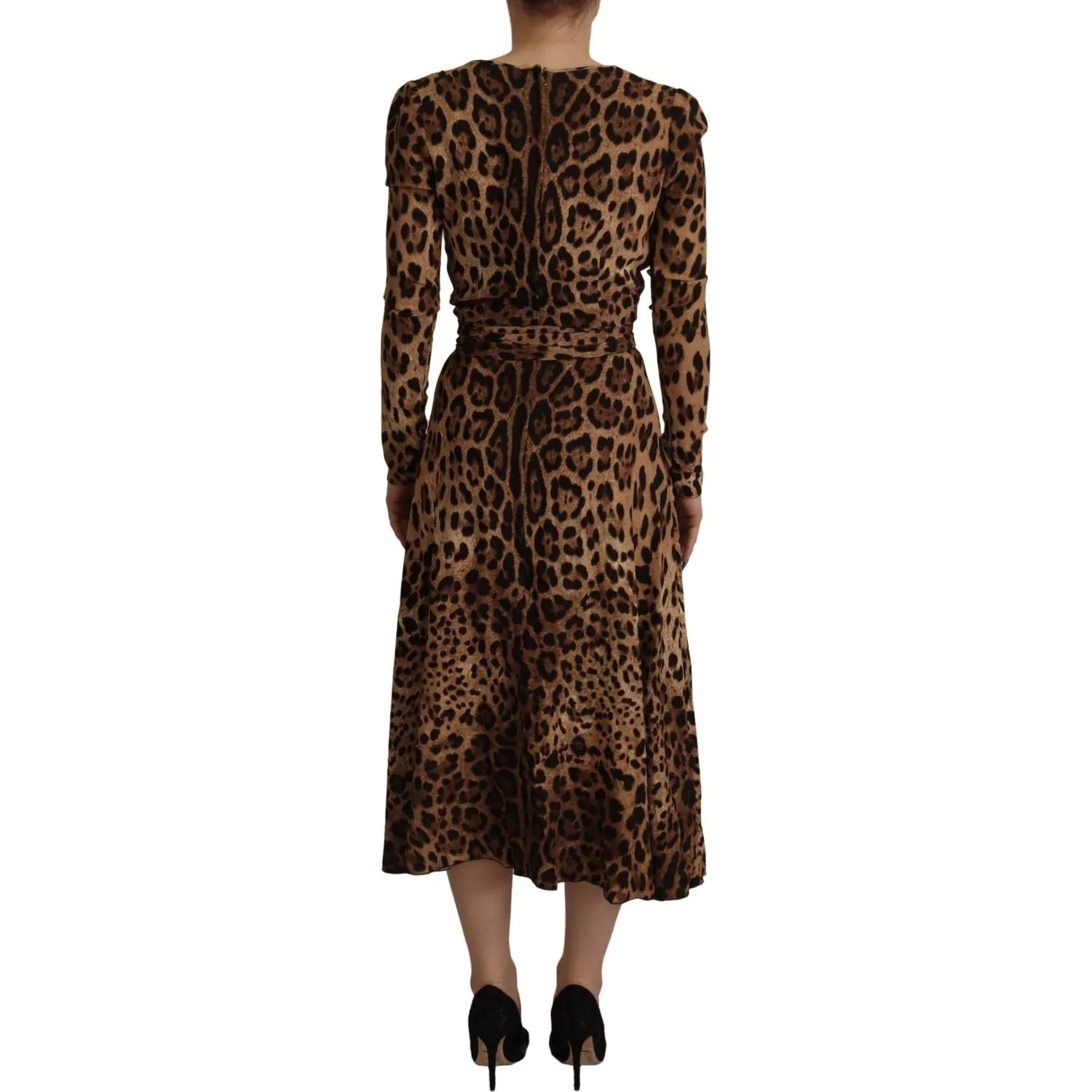 Dolce & Gabbana Elegant V-Neck A-Line Maxi Dress in Brown