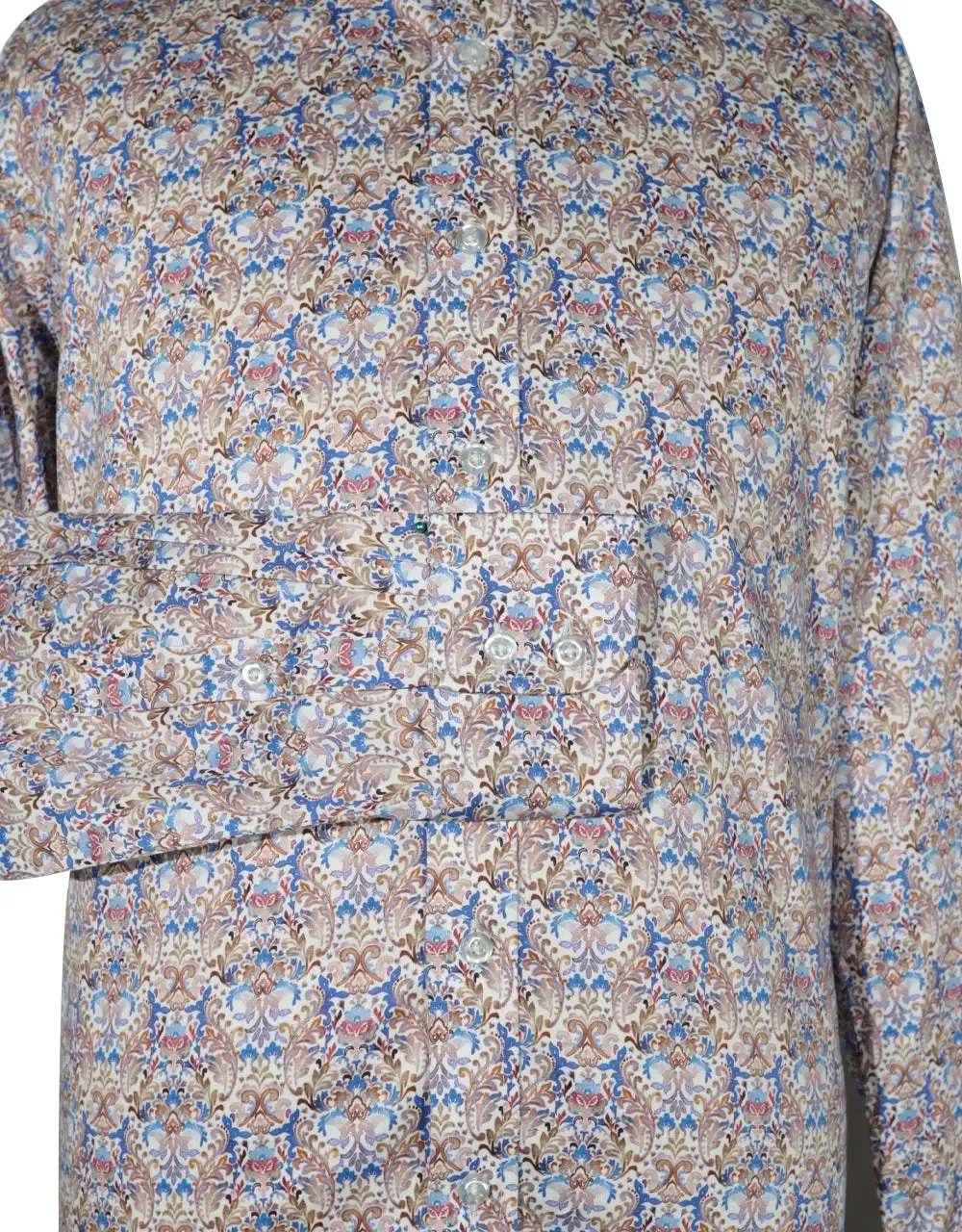 Double Collar Shirt - 60s  Style Brown and Blue Floral Shirt