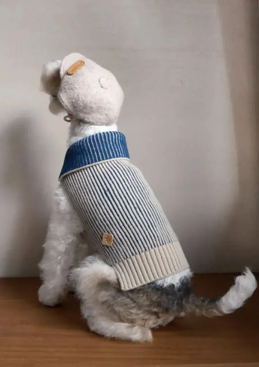 Double-sided Merino Wool Stripe Dog Jumper