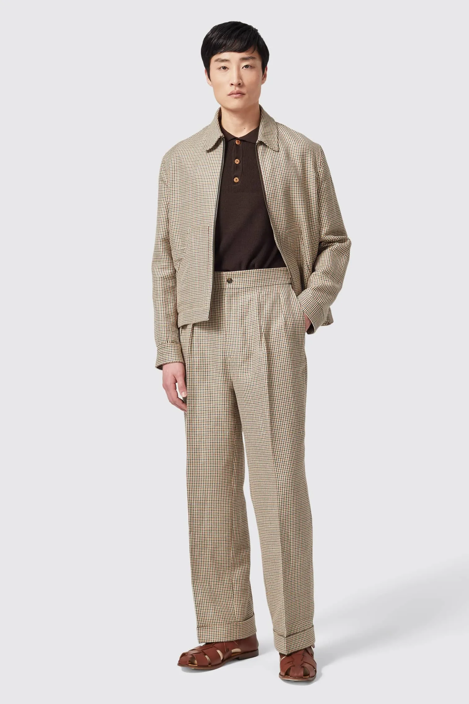 Dover Tailored Fit Neutral Puppytooth Cotton Co-ord Jacket - ARCHIVE