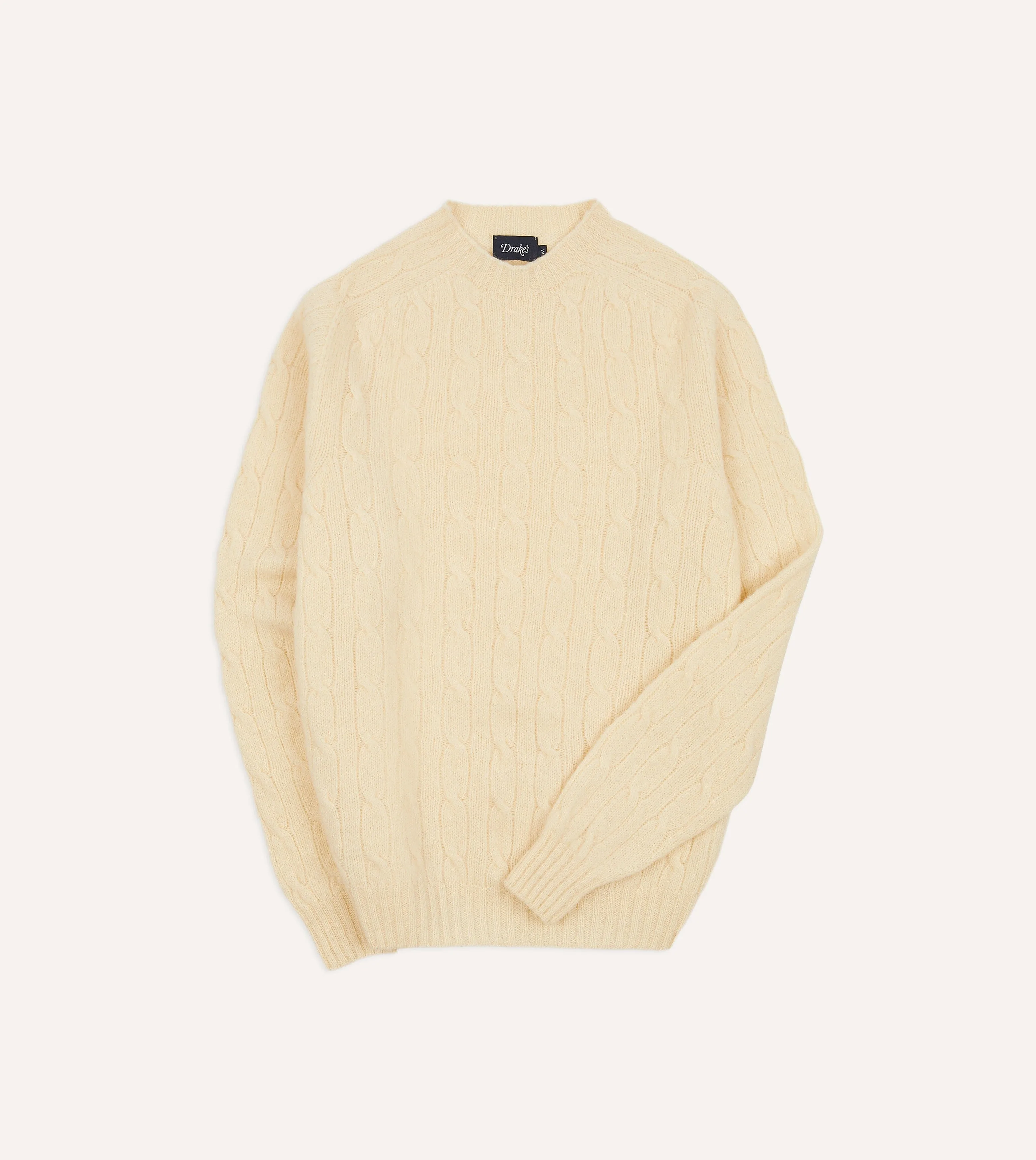 Ecru Brushed Shetland Cable Knit Crew Neck Jumper