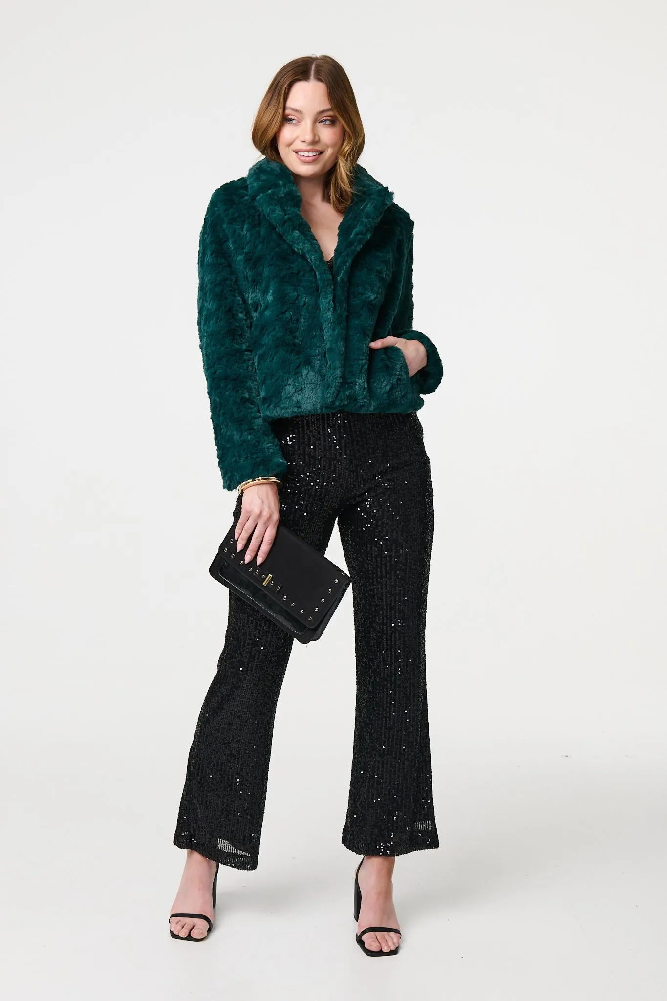 Faux Fur Cropped Long Sleeve Jacket