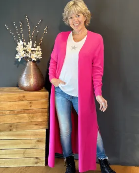 Fine Knit Long Cardigan - Fuchsia