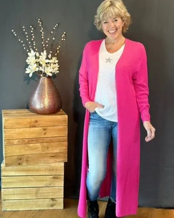 Fine Knit Long Cardigan - Fuchsia