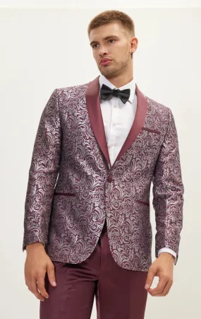 Floral Paisley Shawl Lapel Tuxedo - Burgundy