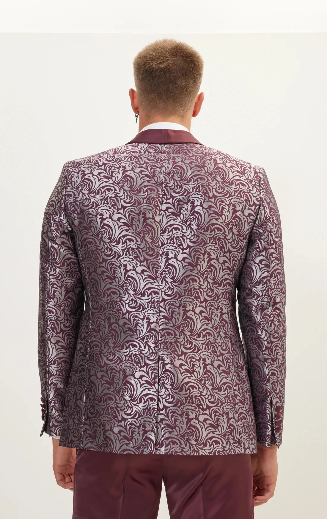 Floral Paisley Shawl Lapel Tuxedo - Burgundy