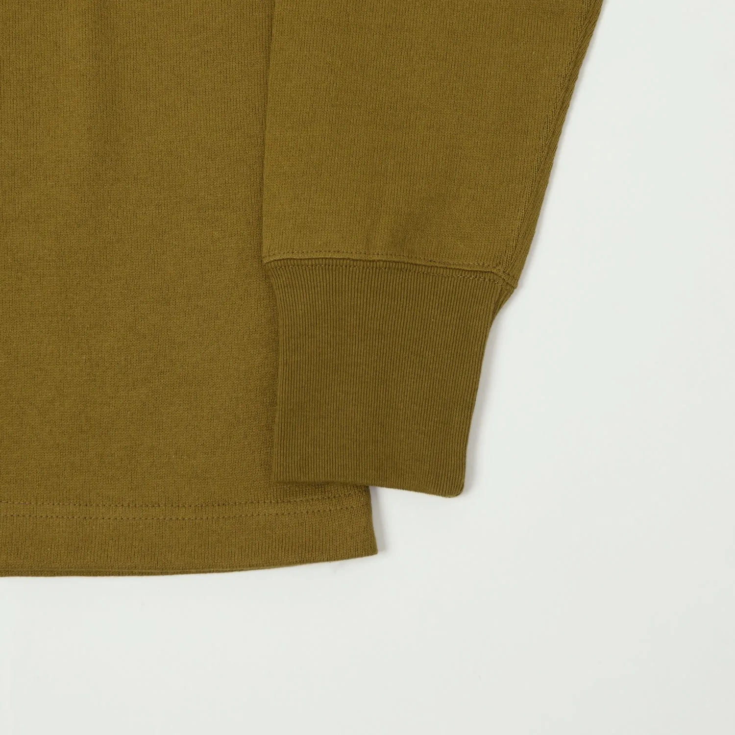 Freewheelers Henley Necked Long Sleeve Shirt - Olive Drab