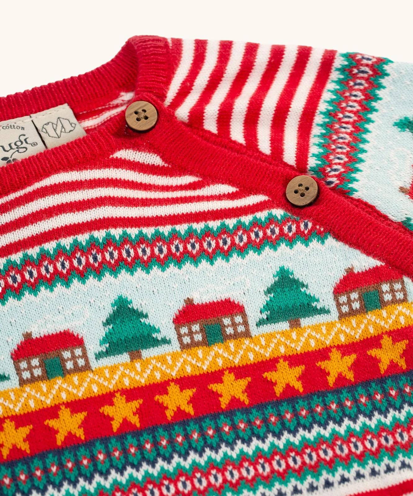 Frugi Lumi Knitted Romper - Fairisle Christmas Stripe