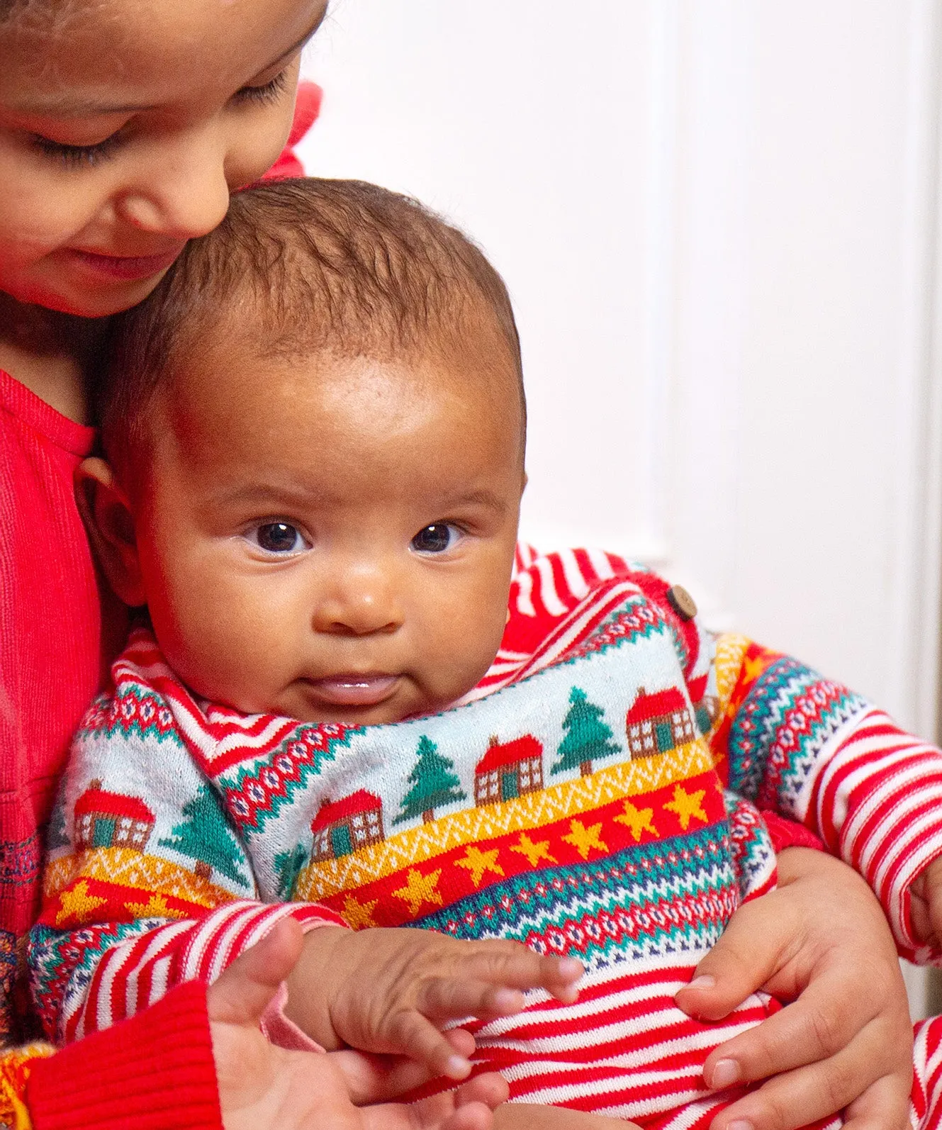 Frugi Lumi Knitted Romper - Fairisle Christmas Stripe