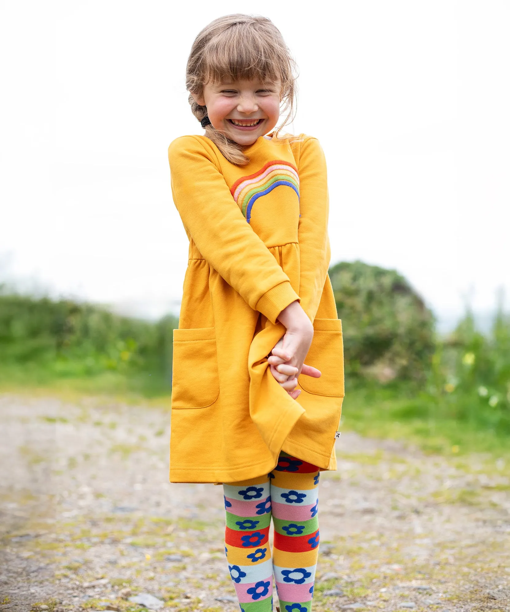 Frugi Niamh Dress - Gold/Rainbow