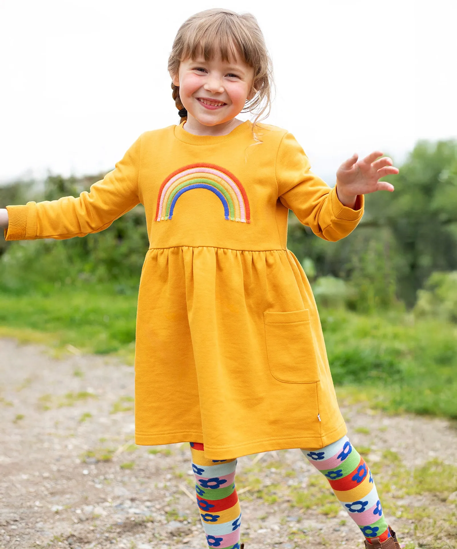 Frugi Niamh Dress - Gold/Rainbow