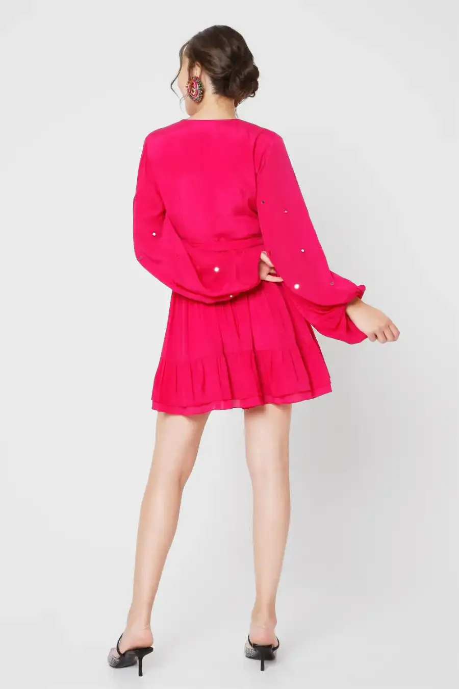 Fuchsia Wrap Dress With Mirror Work