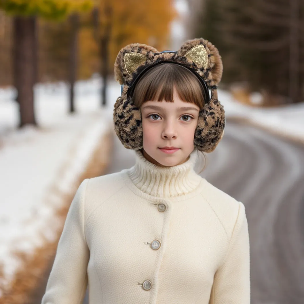 Glitter Cat Ear - Ear Muffs - Brown Animal Print