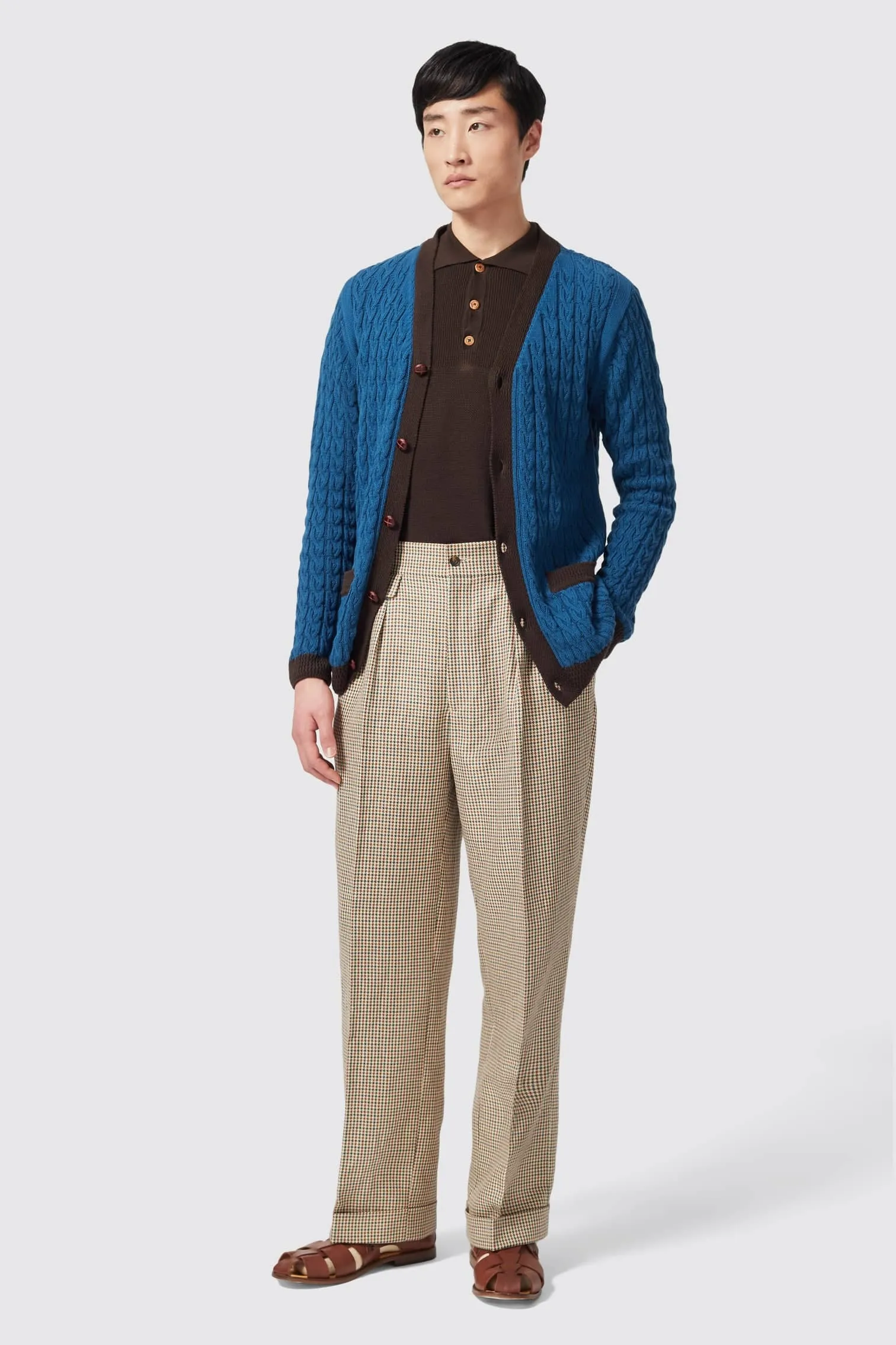 Grant Tailored Fit Neutral Puppytooth Cotton Co-ord Trousers - ARCHIVE