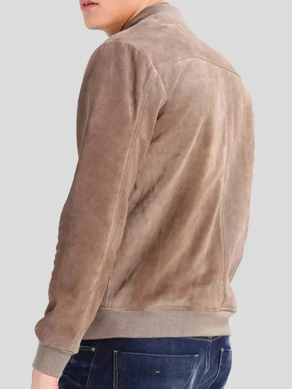 Gray Suede Bomber Jacket for Men