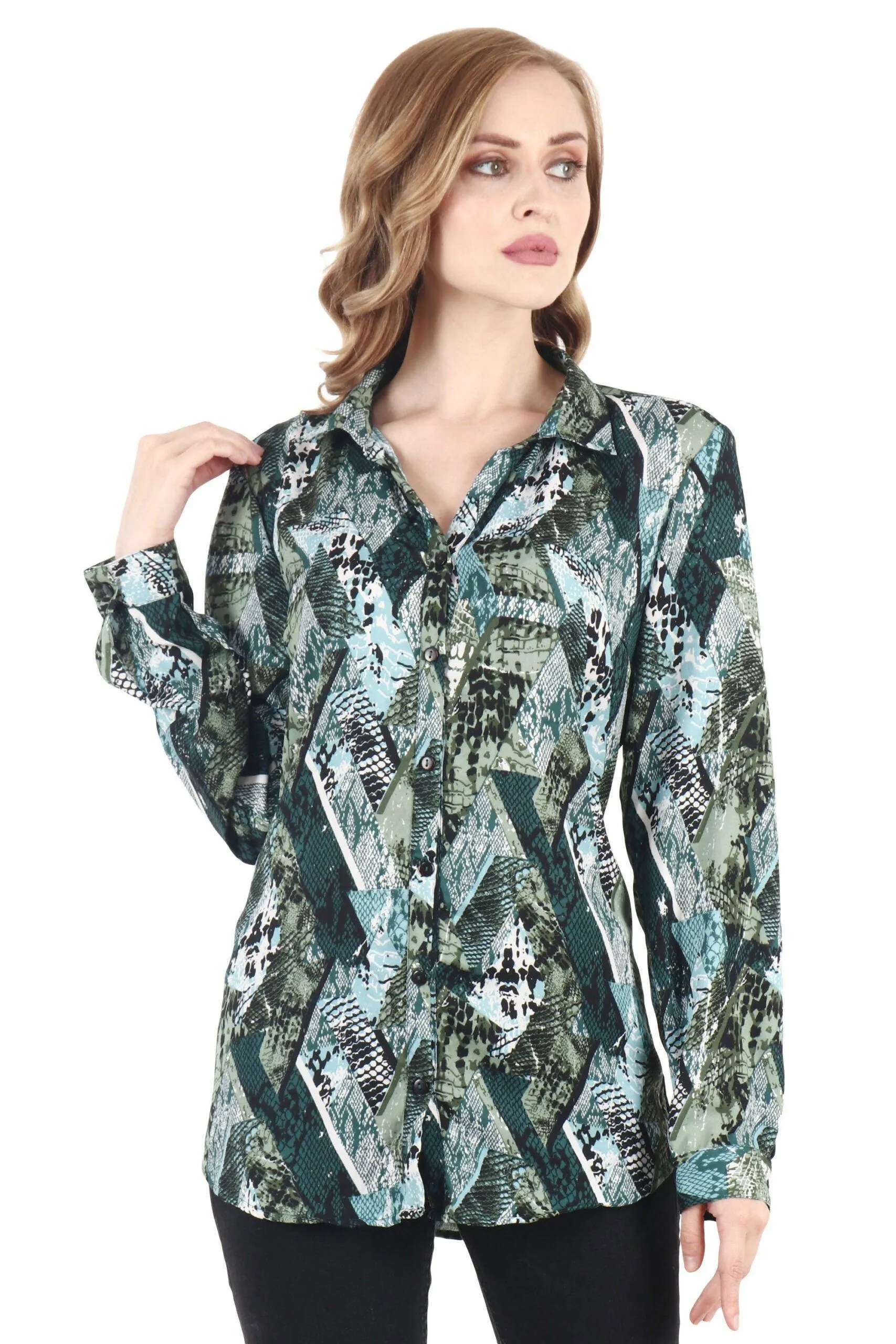 Green Abstract Square Printed Shirt