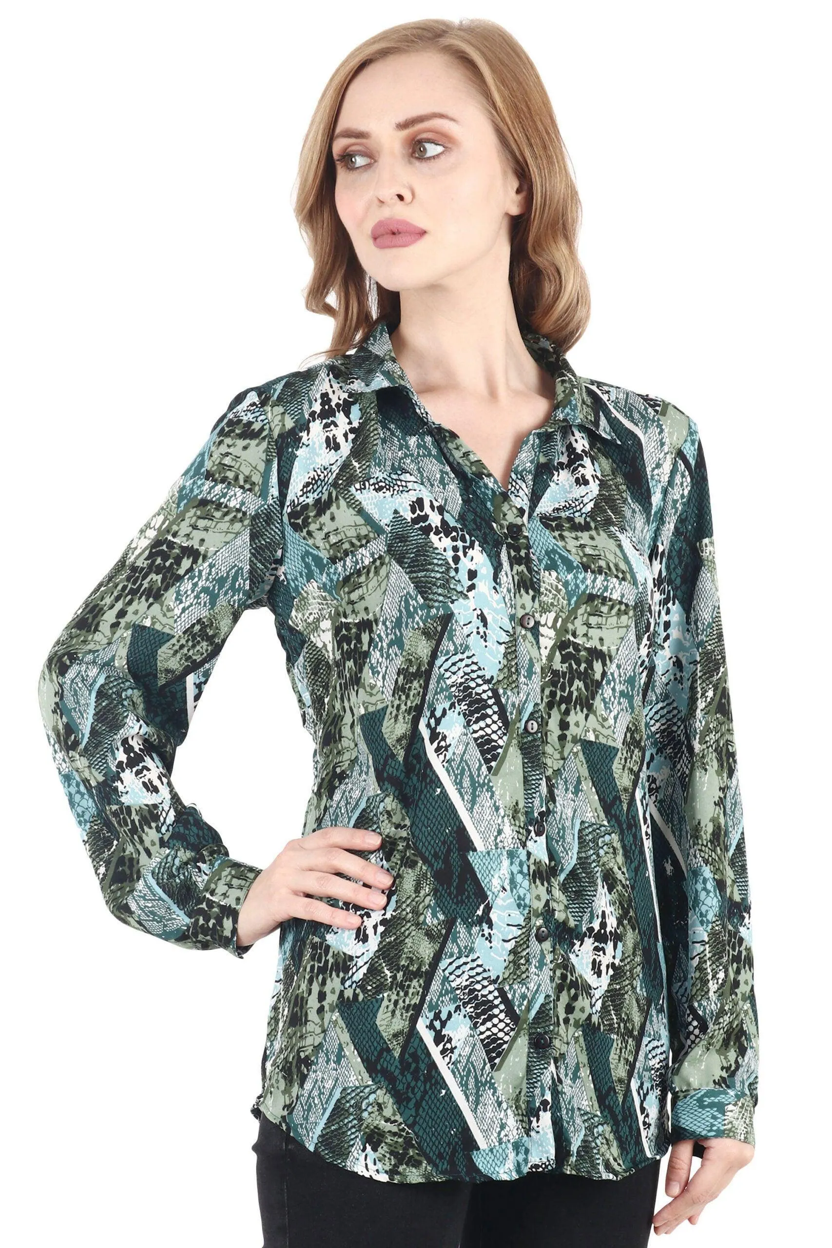 Green Abstract Square Printed Shirt