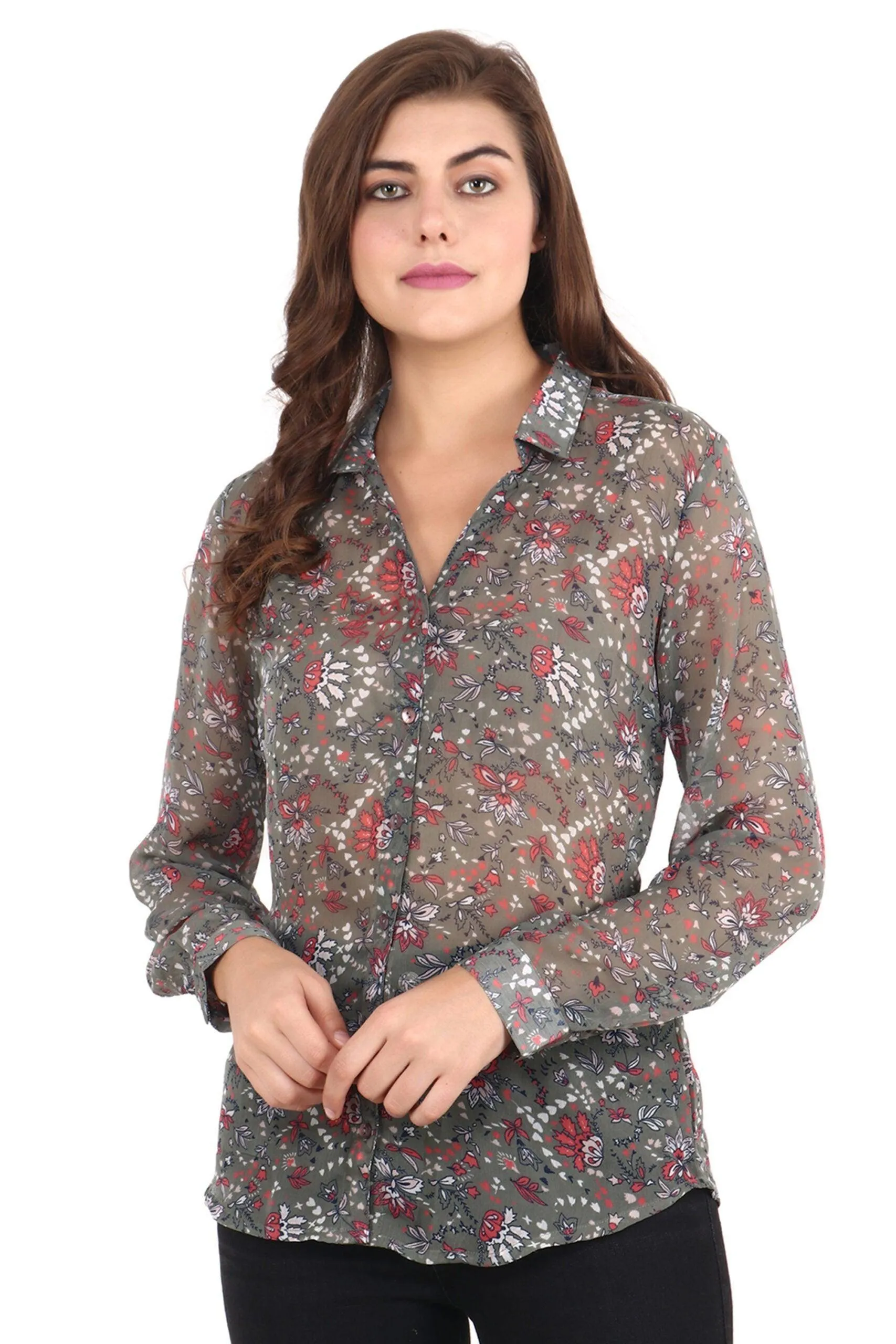 Grey Floral Printed Shirt