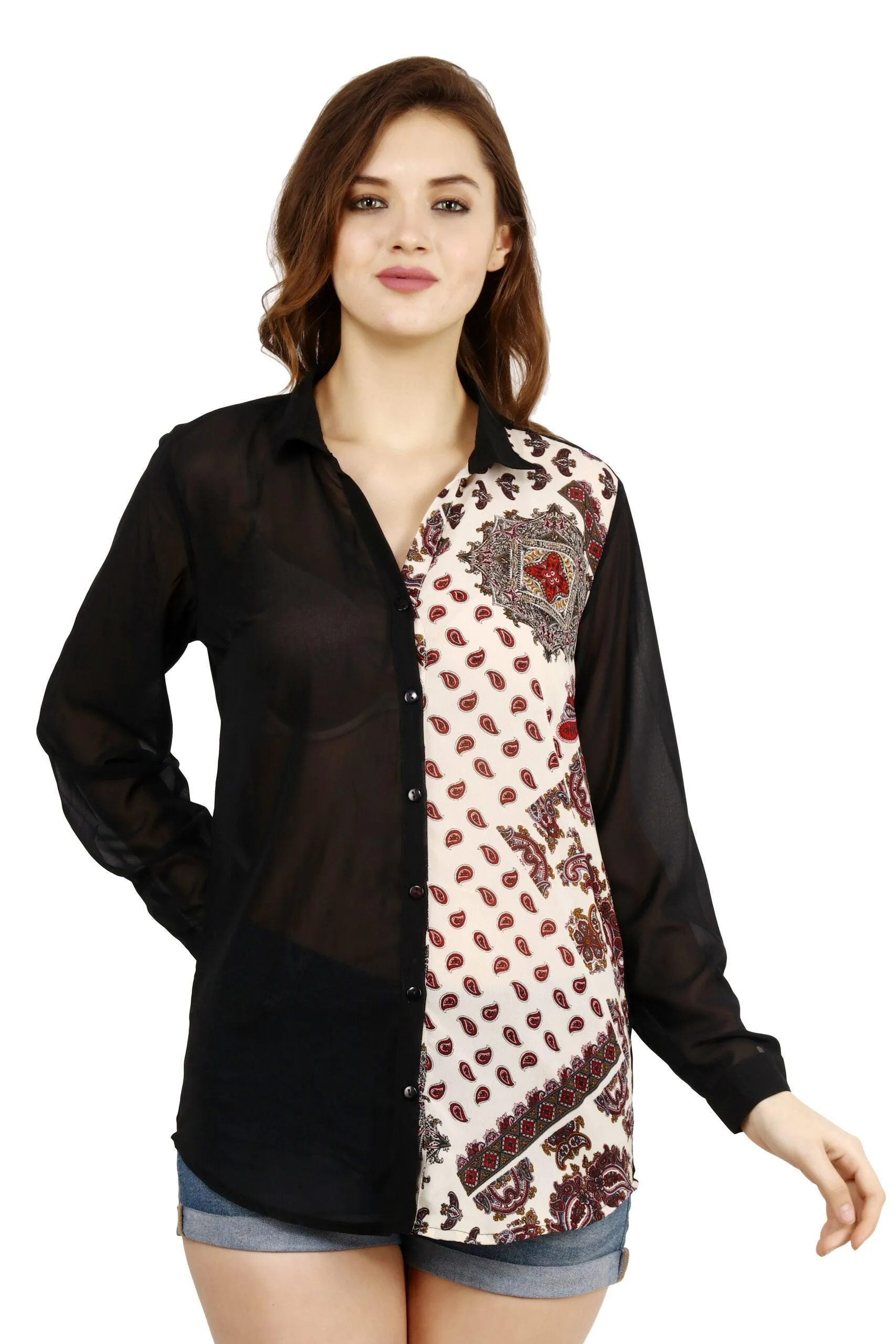 Half Black- Half Printed Shirt