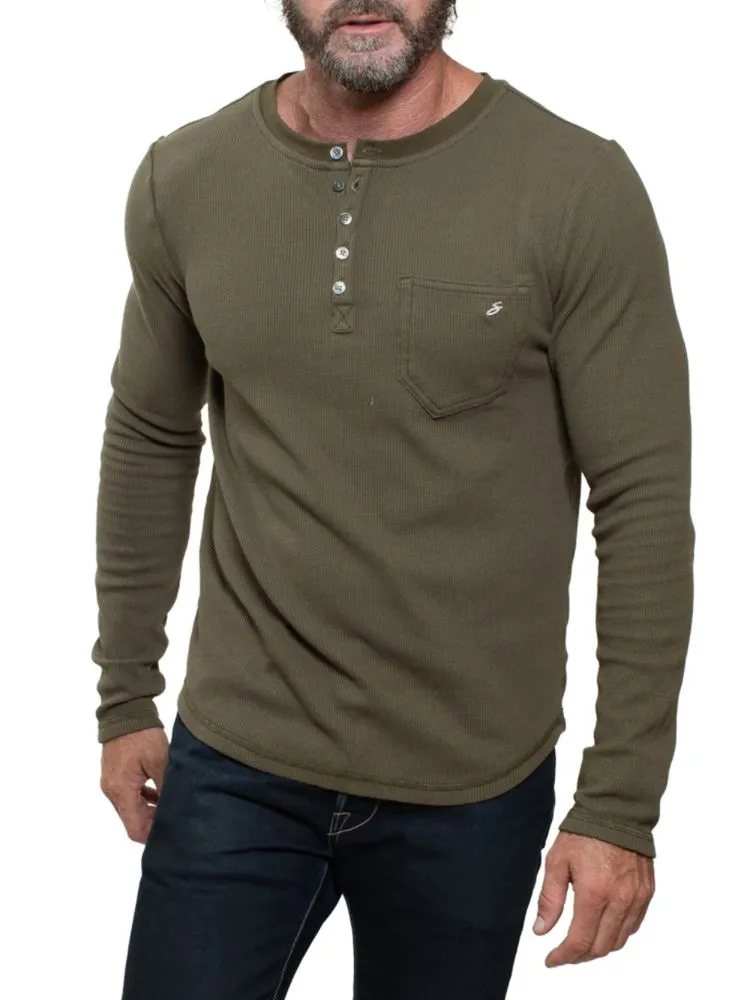 Henley Stitch'S Jeans Textured Knit T-Shirt in Olive Green