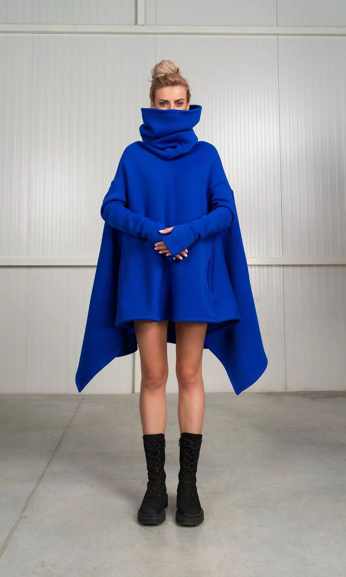 High Collar Poncho Hoodie