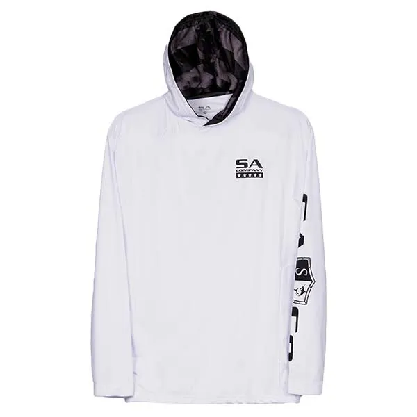 Hooded Performance Long Sleeve Shirt w/Mesh | White | Inner Hood-B/O American Flag