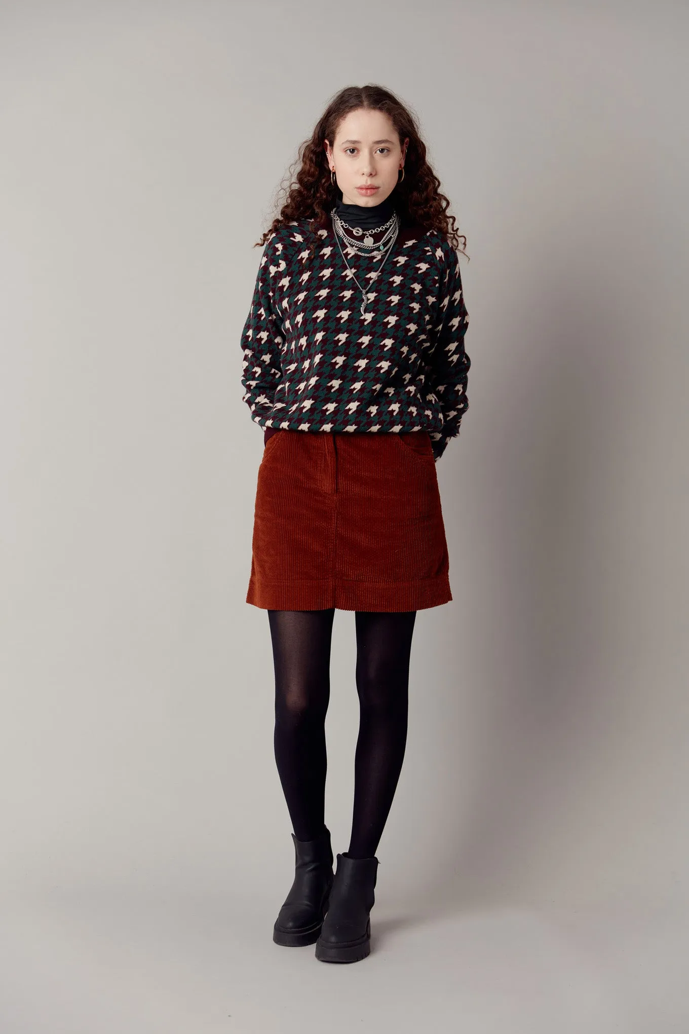 HOUNDSTOOTH - Fine Merino Wool Jumper Walnut Brown